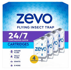 Zevo Flying Insect Trap Refill Cartridges - Fits Both Zevo Trap & MAX Indoor Fly Trap - Catch Gnats, House & Fruit Flies (4 Refill Cartridges)