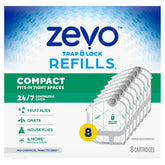 Zevo Compact Flying Insect Trap Official Refill Cartridges - Fits Zevo Compact & Plant Indoor Plug-in Trap, Authentic Trap + Lock Technology to Catch Gnats, House & Fruit Flies (8 Official Refills)