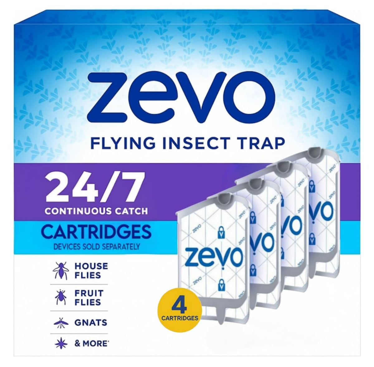 Zevo Plug-in Bug Trap Refills Cartridge 4 Count, Sticky Surface for Gnats, Flies & Small Flying Insects