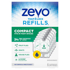 Zevo Compact Flying Insect Trap Official Refill Cartridges - Fits Zevo Compact & Plant Indoor Plug-in Trap, Authentic Trap + Lock Technology to Catch Gnats, House & Fruit Flies (6 Official Refills)