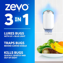 Zevo Flying Insect Trap + Refills Bundle - Flying Insect Trap & Cartridge (1 Device + 1 Cartridge) and Official Refill Cartridges (6 Count), Plug-in Bug Catchers for Gnats, House & Fruit Flies